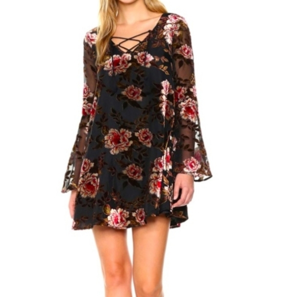 NWT Cupcakes And Cashmere Valda Velvet Burnout Dress Mini Small Floral - Picture 3 of 10
